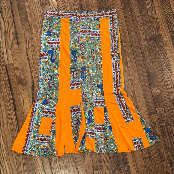 Tory Burch Orange and Blue Midi A-Line Jada Tropical Pattern Skirt Size Small - Picture 10 of 11